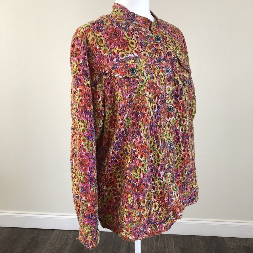 Chicos Women’s Eyelet Embroidered Lined Multicolor Pockets LS Top Shirt Jacket 3
